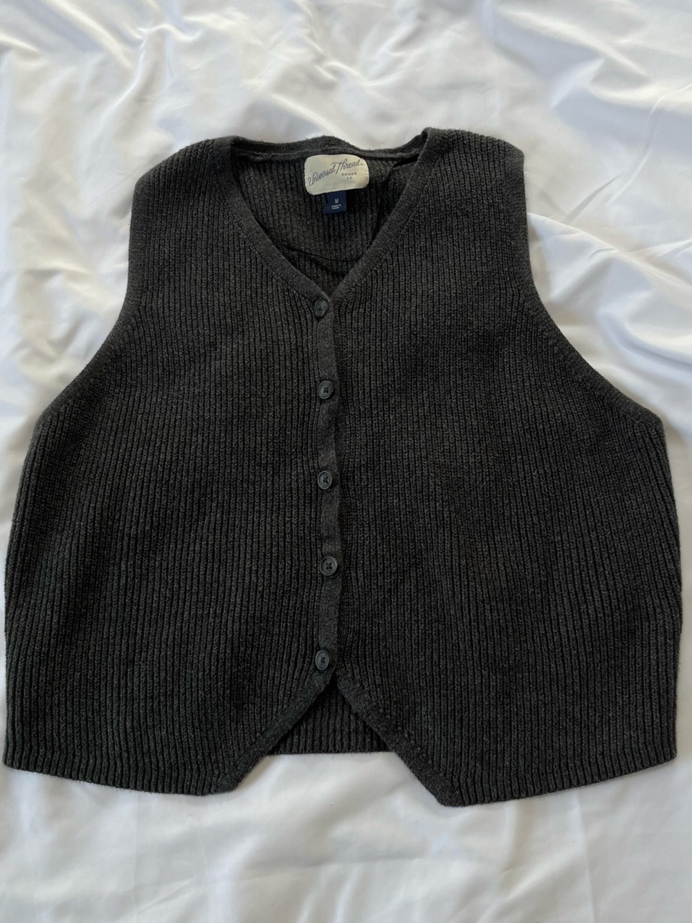 Universal Thread Charcoal Gray Ribbed Button-Up Sweater Vest